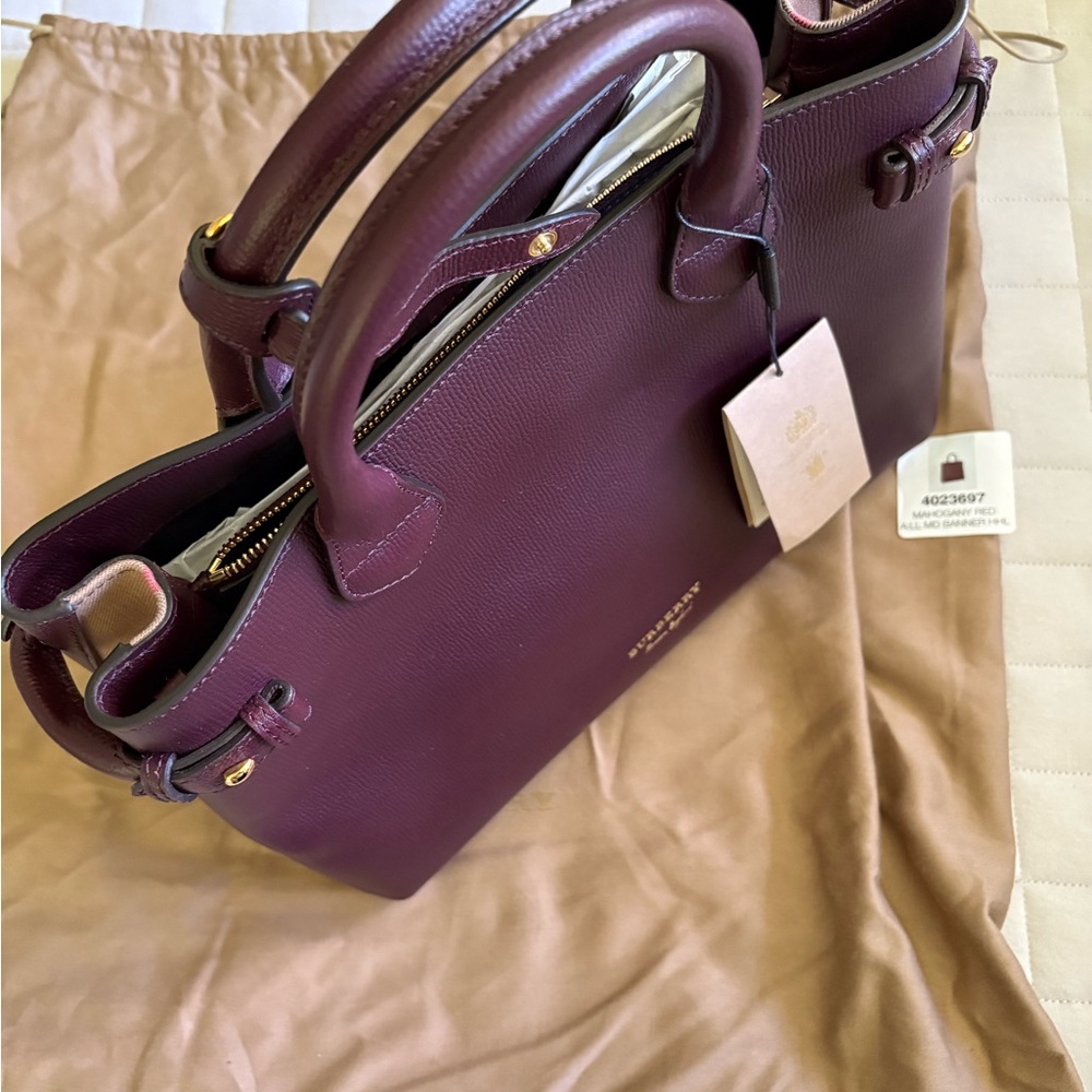 Burberry Women’s LL MD Banner - Mahogany Leather Satchel Bag - Picture 11 of 13
